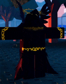a cartoon character with a crown of thorns is wearing a black and yellow outfit with yellow straps that say " keep this way "