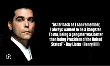 a man in a suit and tie with a quote from henry hill