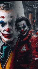the joker is wearing a red jacket with a canadian maple leaf on it