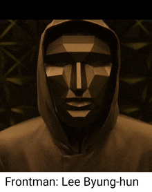 a man wearing a hooded jacket and a mask is named frontman lee byung-hun