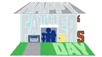 a happy father 's day sign with a house and a car