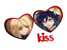 two anime hearts with the word kiss on the bottom right