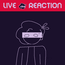 a pixel art drawing of a person with the words live and reaction behind them