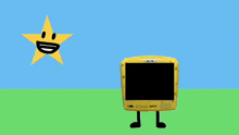 a yellow tv with spongebob and squidward on it and a yellow star in the background