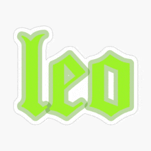 a green leo sticker with a white border
