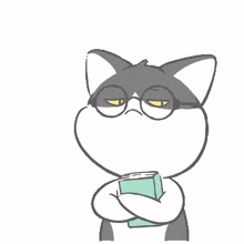 cat gray glasses book not impresses