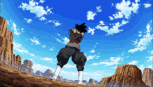 a cartoon character with black pants and white socks is standing in the desert