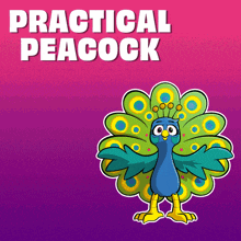 a peacock with a purple background and the words practical peacock above it