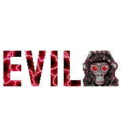 the word evil is written in red letters with a picture of a monkey on the bottom