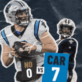 carolina panthers quarterback cam newton holds a sign that reads no 0 vs 7