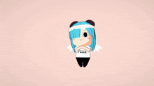 a cartoon drawing of a girl with blue hair and a white shirt that says fifi