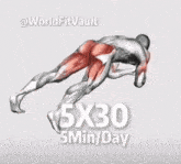 a drawing of a man doing a 5x30 5min / day workout