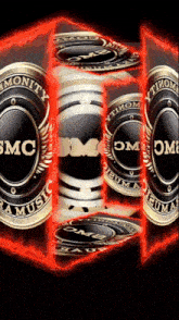 a smc logo is surrounded by other logos on a red background