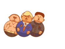 a cartoon drawing of donald trump and kim jong un standing next to each other