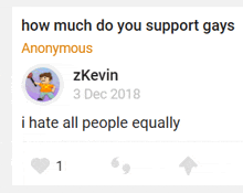 a screenshot of a facebook post that says i hate all people equally