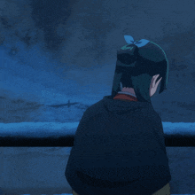 a girl with green hair is wearing a cape and a bow in her hair