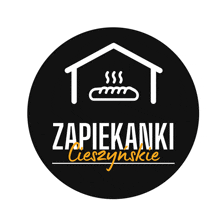 a logo for zapiekanki cieszynskie shows a house with a loaf of bread coming out of it