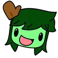 a cartoon character with green hair has a brown heart on her head