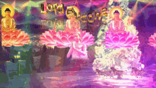 a painting of buddhas sitting on lotus flowers with the words lord buddha written on the bottom