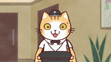 a cartoon cat wearing a hat with a letter p on it
