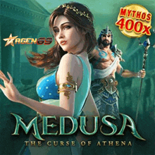 a poster for medusa the curse of athena has a woman and a man on it