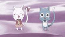 two cartoon cats are standing next to each other