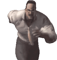 a man in a white shirt and tie is running with his hands outstretched