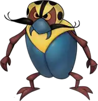 a cartoon drawing of a bug with a mustache and a yellow top
