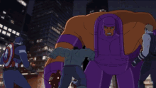 a cartoon of a man in a purple suit with a marvel hq watermark