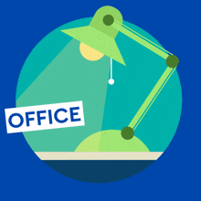 an illustration of a lamp with a label that says office on it