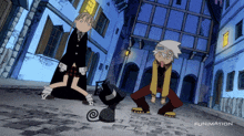 a cartoon of a man and a woman with funimation written in the corner