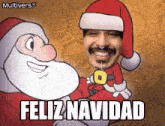 a cartoon of santa claus with the words feliz navidad written below him