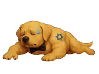 a cartoon dog with a bow tie and a blue star on its chest