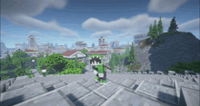 a minecraft screenshot of a city with a few buildings and trees