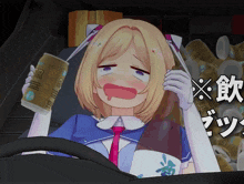 a cartoon girl is holding a can that says ' sr ' on it