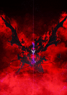 a painting of a demon with wings and a glowing face