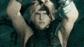 cloud strife from final fantasy is shown with his hands up