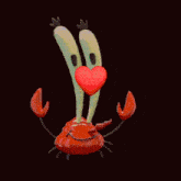 a couple of crabs are standing next to each other with a heart in the middle
