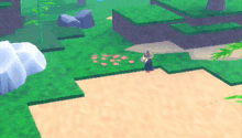 a cartoon character is standing on a sandy path in a game