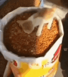 a cat is laying on top of a bag of ramen