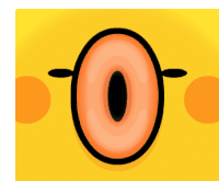 a close up of a cartoon chicken 's face with a surprised look on its face
