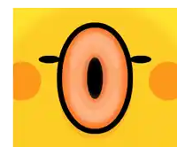 a close up of a cartoon chicken 's face with a surprised look on its face