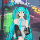 hatsune miku is dancing in a video game while wearing a microphone and headphones .