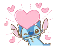 a cartoon of stitch holding a heart above his head