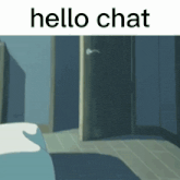 a picture of a bedroom with the words hello chat on the top
