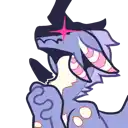 a cartoon drawing of a purple dragon with horns and a red star in its eyes .