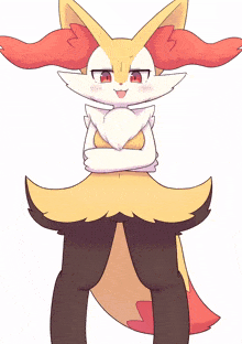a drawing of a fox with its arms crossed and red eyes