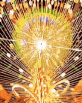a painting of a fireworks display with a rainbow of colors