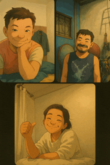 a cartoon of a boy laying on a bed