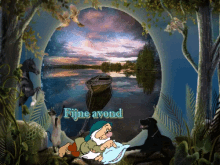 a cartoon of a dwarf with a pillow and the words fijne avond